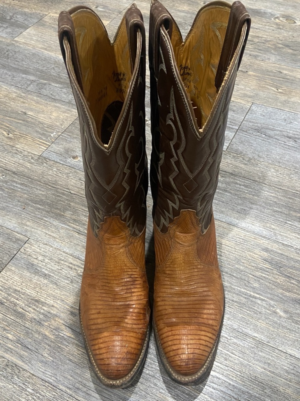 VTG Tony Lama Exotic Lizard Cowboy Brown Boots Size 8B Style 8006 Western Rodeo - Picture 5 of 13